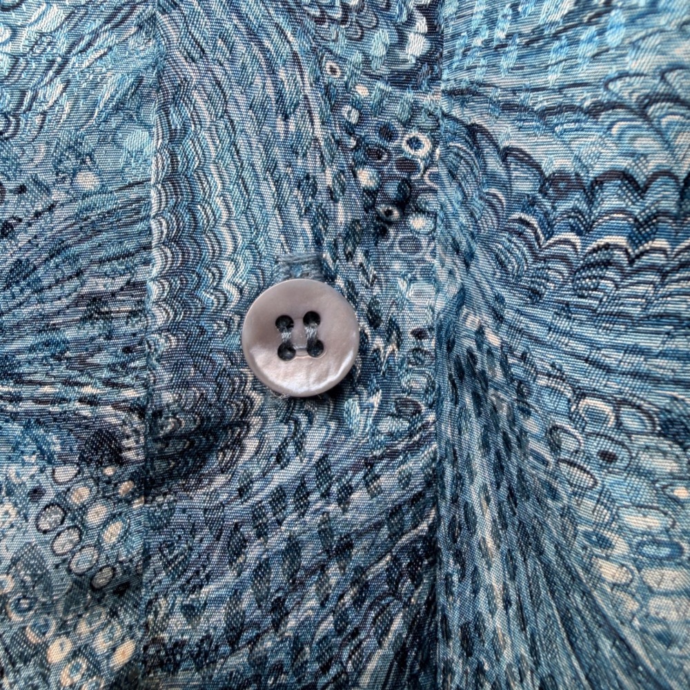 VTG Alan Stuart Polo Shirt Mens Large Blue Shiney Marbled Snake Print Banded Mob - Picture 3 of 14